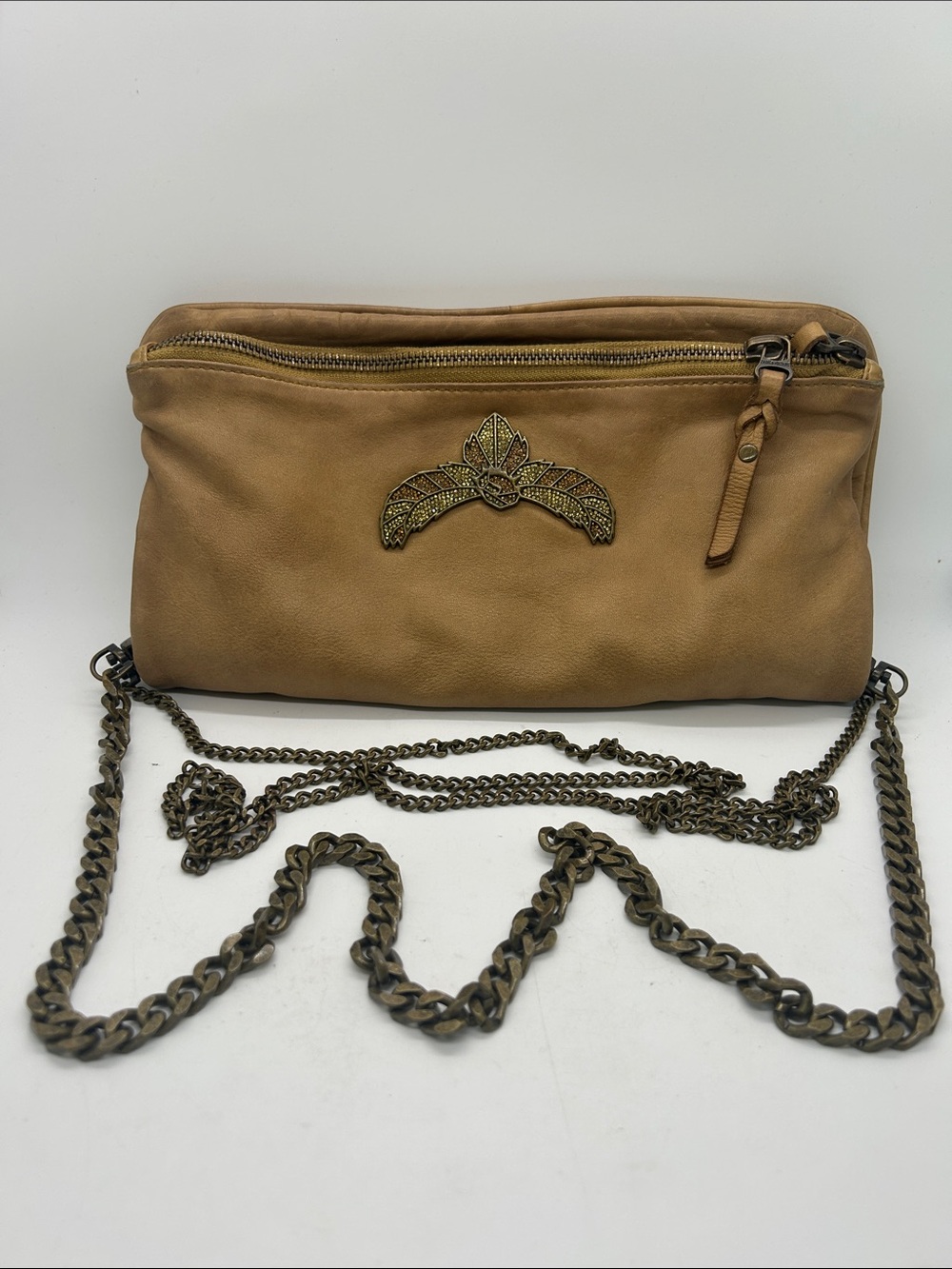 Zadig & Voltaire Rock City Sac Tan Leather Chain Strap Crossbody Bag Purse 🌺